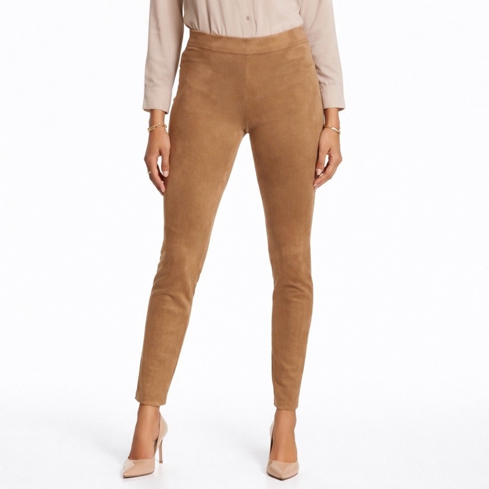 Max Studio Faux Suede Leggings Women's Small Camel Tan High Rise Pants Luxe